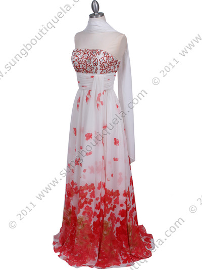 HK9196 White Red Printed Prom Evening Dress - White Red, Alt View Medium