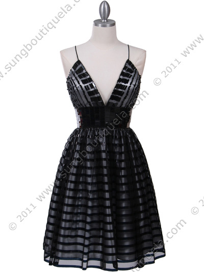 HK9212 Black Lace Cocktail Dress - Black, Front View Medium