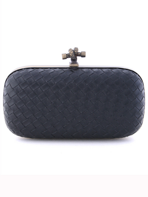 ICP1532 Black Leather Weave Clutch, Black