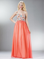 J7006A Floral Embellished Bodice A-line Prom Dress - Coral, Front View Thumbnail