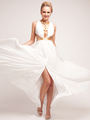J705 Vintage-inspired Cut-out Evening Dress - Ivory, Front View Thumbnail