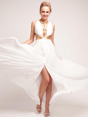 J705 Vintage-inspired Cut-out Evening Dress, Ivory