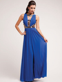 J705 Vintage-inspired Cut-out Evening Dress - Royal, Front View Thumbnail