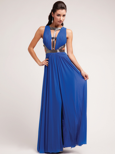 J705 Vintage-inspired Cut-out Evening Dress - Royal, Front View Medium