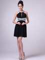 J721 Halter Neck Side Cutout Cocktail Dress - Black, Front View Thumbnail