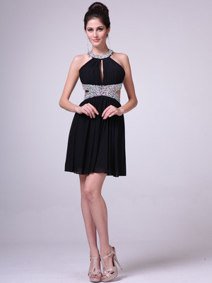 J721 Halter Neck Side Cutout Cocktail Dress, Black