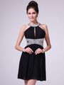 J721 Halter Neck Side Cutout Cocktail Dress - Black, Alt View Thumbnail