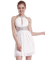 J721 Halter Neck Side Cutout Cocktail Dress - Off White, Front View Thumbnail