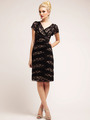 J8002 Lace and Elegant Layer Cocktail Dress - Black, Front View Thumbnail