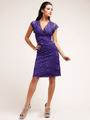 J8002 Lace and Elegant Layer Cocktail Dress - Royal, Front View Thumbnail