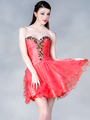 JC0011 Coral Sweetheart Jeweled Cocktail Dress - Coral, Front View Thumbnail