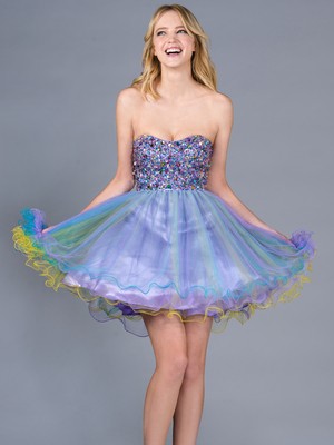 JC003 Short Dual Color Prom Dress, Purple