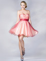 JC009 Mesh Layer Sweetheart Homecoming Dress - Watermelon, Front View Thumbnail