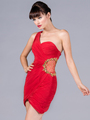 JC018 Red One-Shoulder Cocktail Dress - Red, Front View Thumbnail