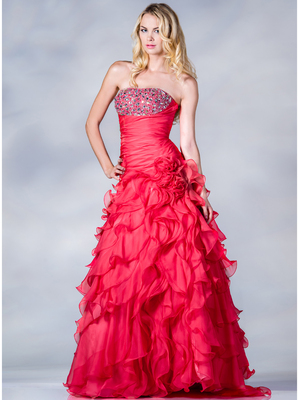 JC0251 Strapless Layered Skirt Prom Dress, Watermelon