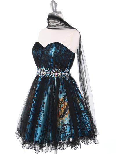 JC030 Strapless Net Overlay Short Homecoming Dress - Turquoise, Alt View Medium