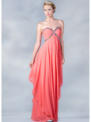 JC050 Strapless Beaded Prom Dress, Coral