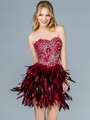 JC052 Feathered Skirt Cocktail Dress - Red, Front View Thumbnail