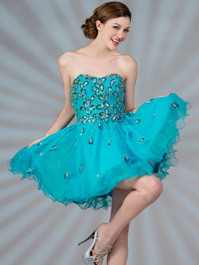 Blue Strapless Floral Cocktail Dress | Sung Boutique L.A.