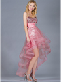 JC060 Watermelon Sequin and Mesh High Low Prom Dress - Watermelon, Front View Thumbnail