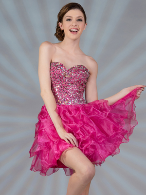 JC063 Sweetheart Beaded Fuschia Short Prom Dress, Fuschia