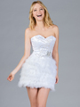 JC112 White Feathered Cocktail Dress - White, Front View Thumbnail