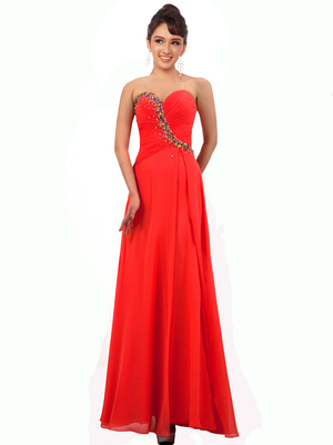 JC1405 Coral Sweetheart Ruched Evening Dress, Coral