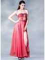 JC1481 Beaded Sheer Bodice Evening Dress - Watermelon, Front View Thumbnail