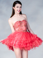 JC148 Sheer Beaded Party Dress - Coral, Front View Thumbnail