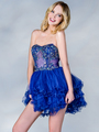 JC148 Sheer Beaded Party Dress - Royal, Front View Thumbnail