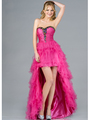 JC2001 High Low Prom Dress - Hot Pink, Front View Thumbnail
