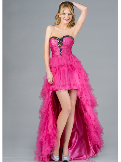 JC2001 High Low Prom Dress - Hot Pink, Front View Medium