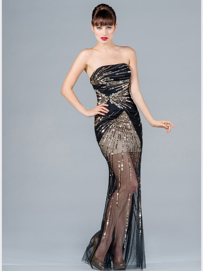 JC2411 Sequin Embellished Prom Dress - Black Gold, Front View Medium