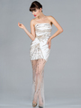JC2411 Sequin Embellished Prom Dress - Off White Gold, Front View Thumbnail