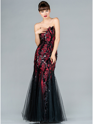JC2425 Black and Red Lace Prom Dress, Black Red