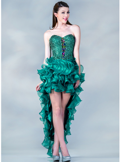 JC2462 Teal High Low Prom Dress - Teal, Front View Medium