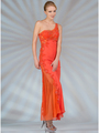 JC2466 Sheer Embroidered One Shoulder Evening Dress - Orange, Front View Thumbnail