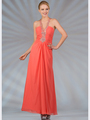 JC2493 Chiffon Halter Evening Dress - Coral, Front View Thumbnail