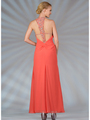 JC2493 Chiffon Halter Evening Dress - Coral, Back View Thumbnail