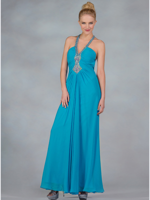 JC2493 Chiffon Halter Evening Dress, Ocean Blue