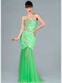 JC2500 Green Ruched Prom Dress - Green, Front View Thumbnail