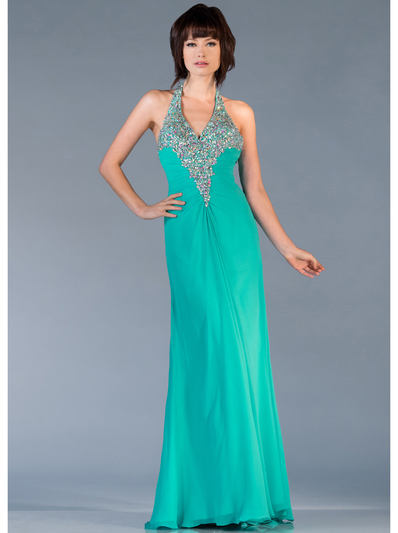 JC2505 Jade Halter Evening Dress - Jade, Front View Medium