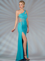 JC2506 One Shoulder Cut Out Evening Dress - Ocean Blue, Front View Thumbnail