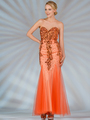 JC2509 Orange Strapless Mermaid Prom Dress - Orange, Front View Thumbnail