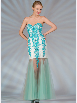 JC2511 Sweetheart Vintage Beaded Prom Dress, Aqua Champagne