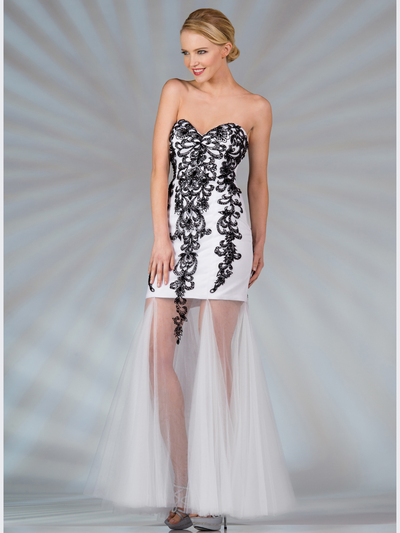 JC2511 Sweetheart Vintage Beaded Prom Dress - Black White, Front View Medium