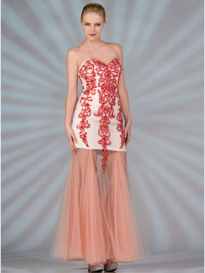 JC2511 Sweetheart Vintage Beaded Prom Dress - Peach Champagne, Front View Medium