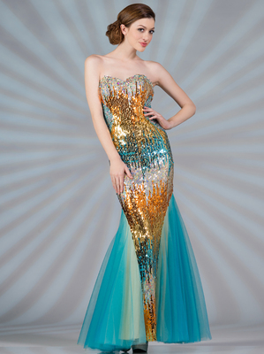 JC2513 Multi Colored Sequin Mermaid Prom Dress, Multi