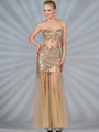 JC2515 Sheer Sequined Corset Dress - Gold, Front View Thumbnail