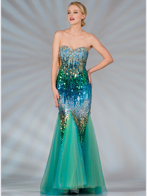 JC2517 Blue and Green Sequin Mermaid Prom Dress, Multi